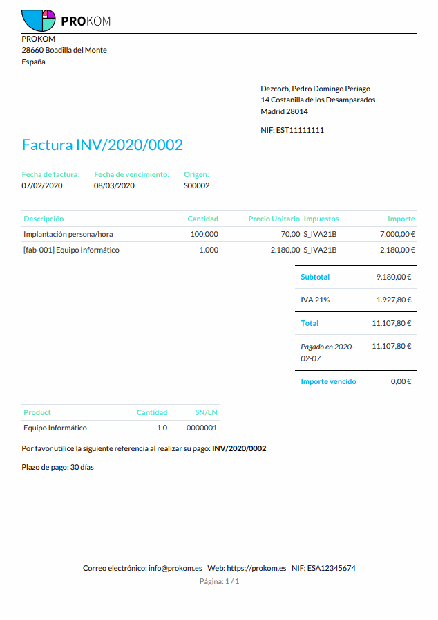 Facturas y pagos en Odoo