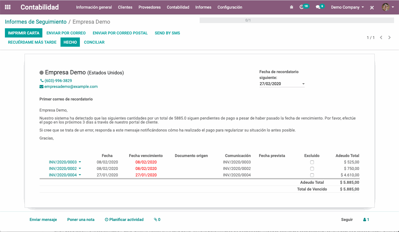 Seguimiento de cobros en Odoo